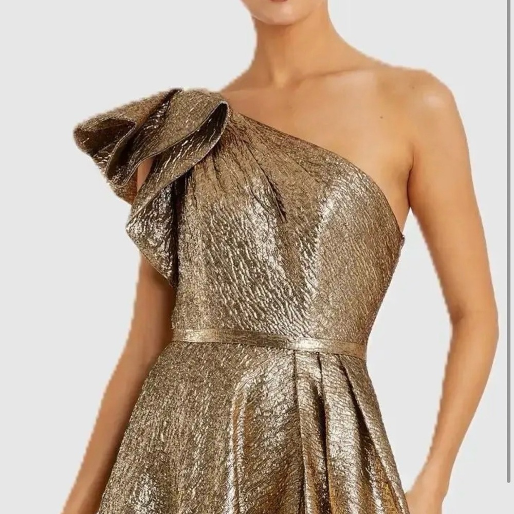 Mac Duggal Gold One Shoulder Dress - Picture 3 of 8